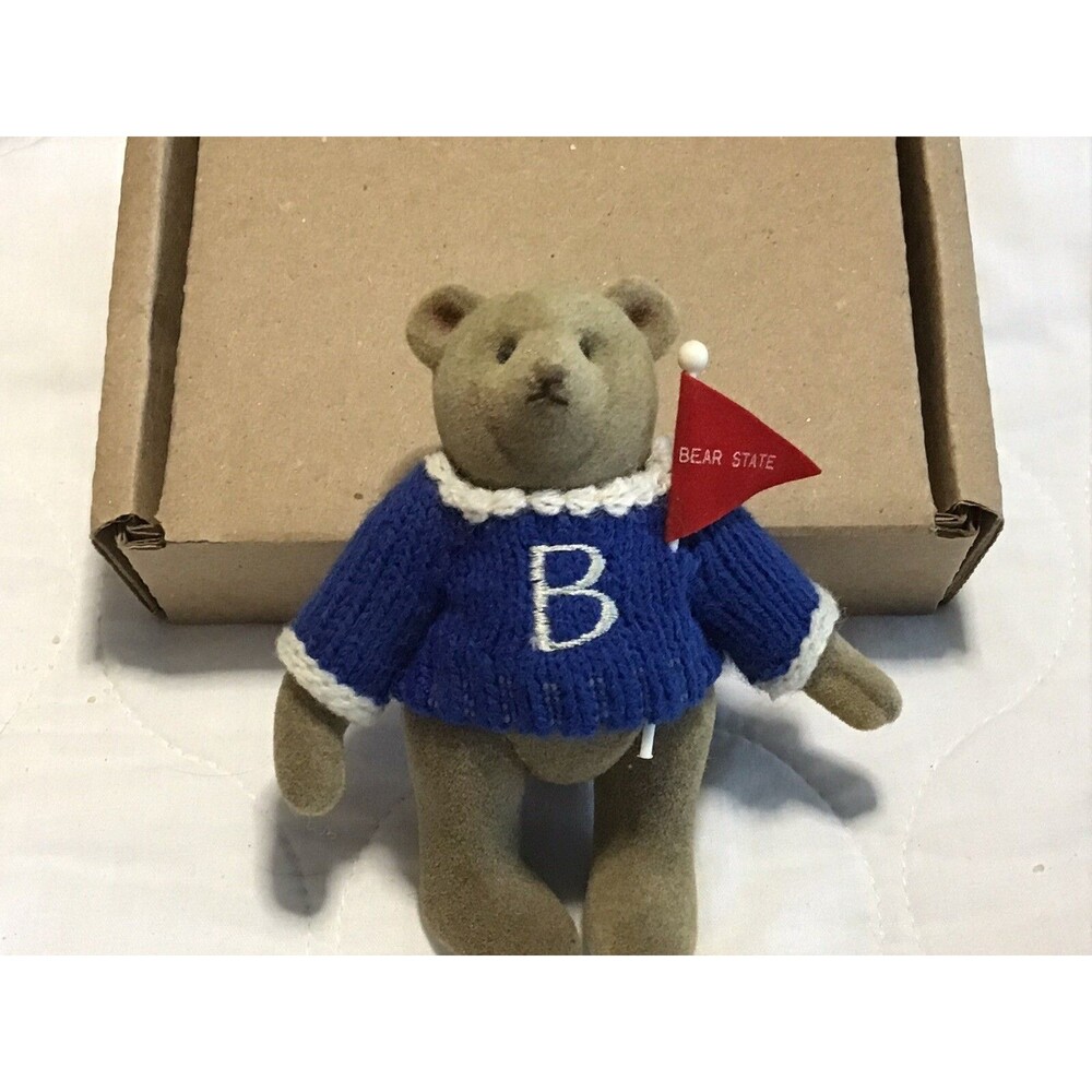 Gund Teddy Bear Mini Jointed Winter “B” Sweater & Bear State Pennant Vintage HTF